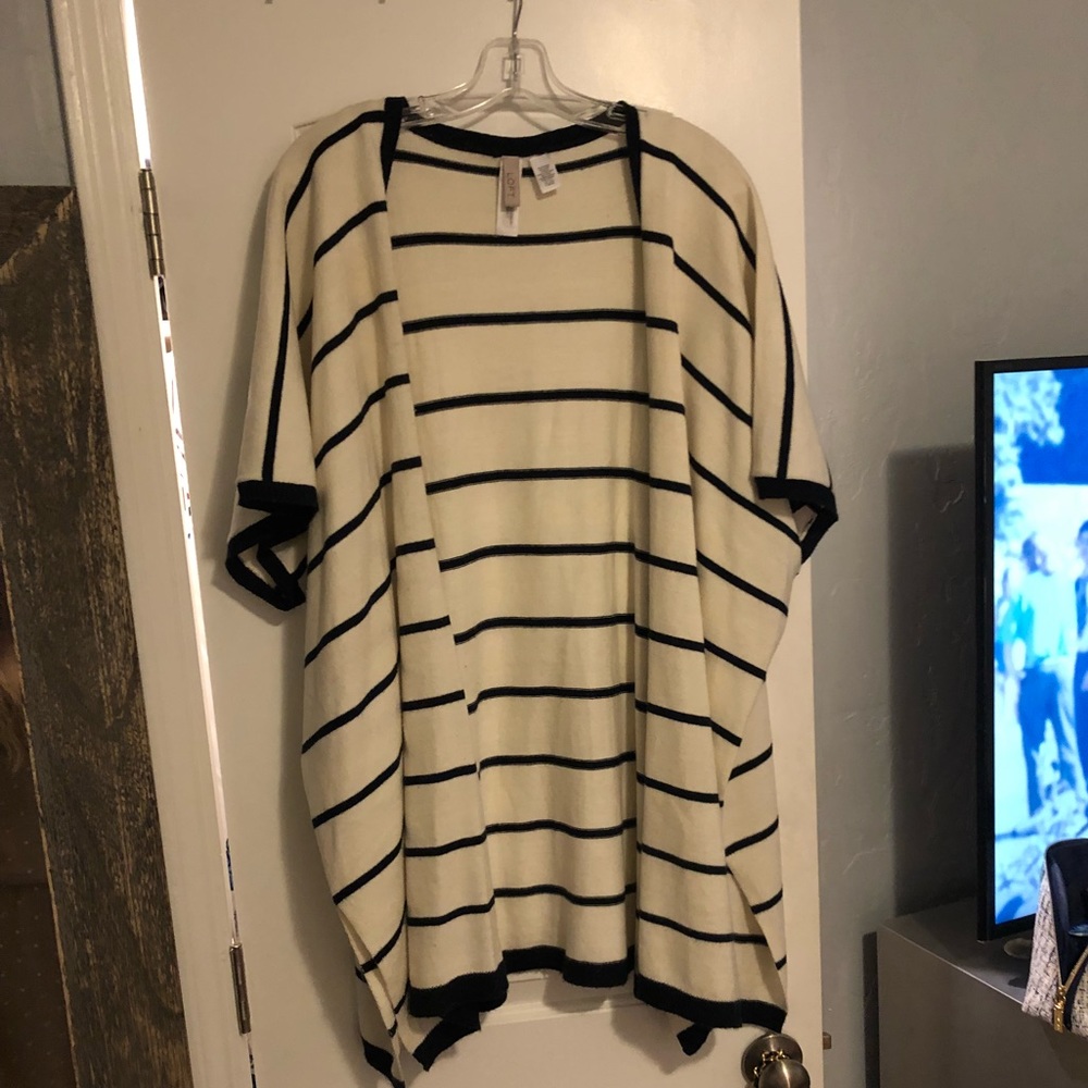LOFT Sweater kimono navy striped one size